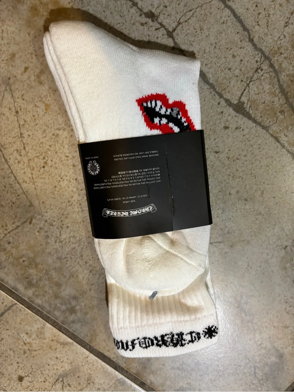 Chrome Hearts White Socks with Red Lip Motif
